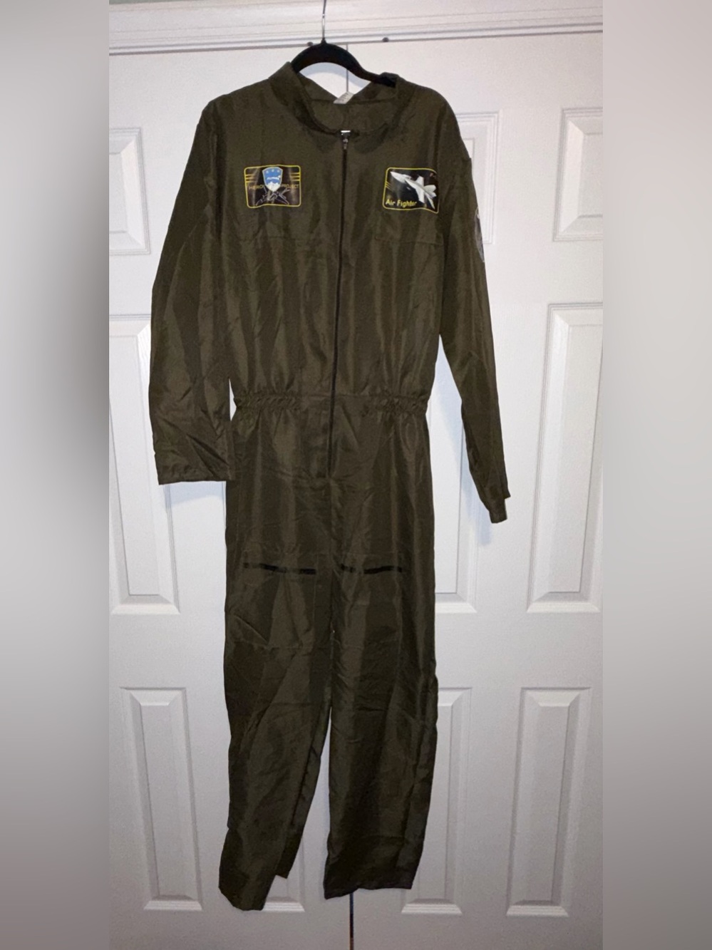 Green Polyester Zip-Front Flight Suit Jumpsuit, Unisex size large